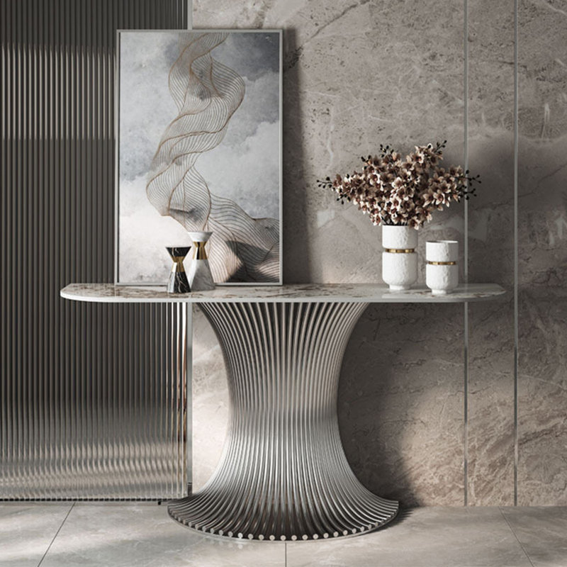 Console en métal de style italien., 33.8" H x 70.8" W x 15.7" D, Argent argent