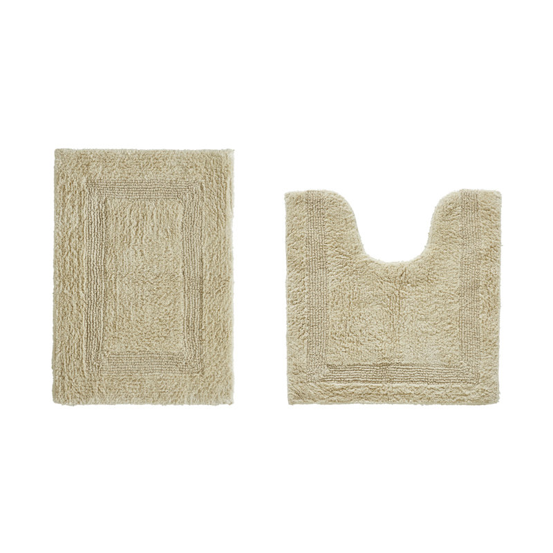 Lux Premium 100% Cotton 2370 GSM 2-Piece Bath Rug Set, Ultra Soft Super Absorbent Reversible Tufted Bathroom Mats, Machine Washable, OEKO-TEX® Certified Bath Rugs for Bathroom, Shower & Tub, Sand