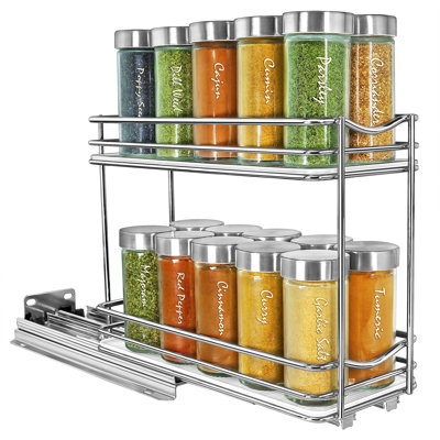 Pull Out Spice Rack Organizer For Inside Kitchen Cabinets - 4-1/4 Inch Wide - Slide Out Drawer – Chrome Sliding Spice Cabinet Organization Shelf Rack