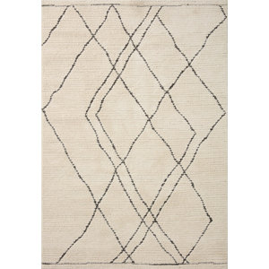 Kismet Geometric Machine Made Power Loom Polyester Area Rug in Ivory/Charcoal