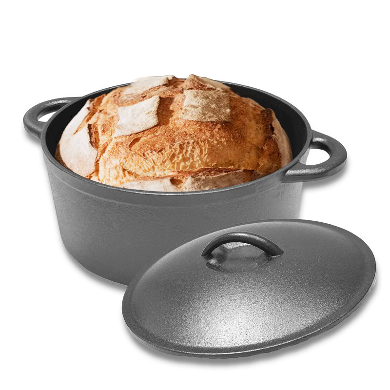 Cuisiland Pre-seasoned Cast Iron 5 Quart Dutch Oven With Dual Handles For Baking Bread, Soup, Frying - Indoor/outdoor Kitchen, Camping, Fire And Bbq Safe
