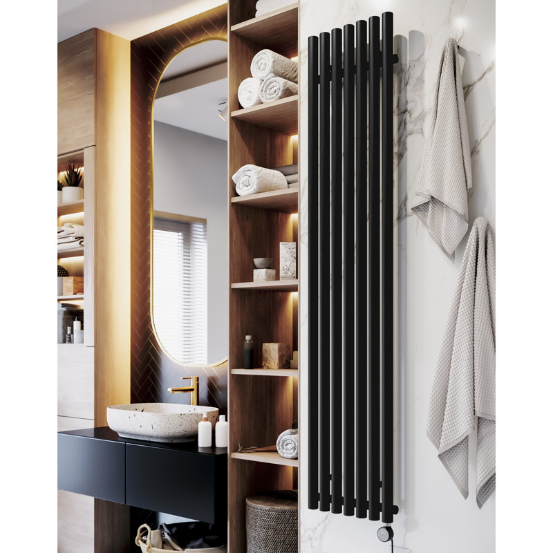 Rolo Room E Electric Radiator, Black, 180cm H  x 37cm W x 9.6cm D