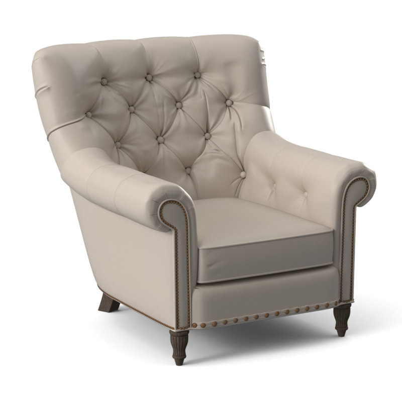 Kirby Leather Club Chair, #9 & #54 Natural, Aline Light Gray Stonewash Genuine Leather, Cobblestone