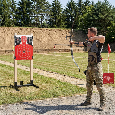 Support de cible de tir en papier d'acier réglable avec 10 cibles silhouettes, porte-cible portable pour l'entraînement au pistolet, à la carabine et au tir à l'arc