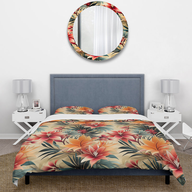 Ensemble de housse de couette Tropical Sunset, Housse de couette pour grand lit et 2 taies décor