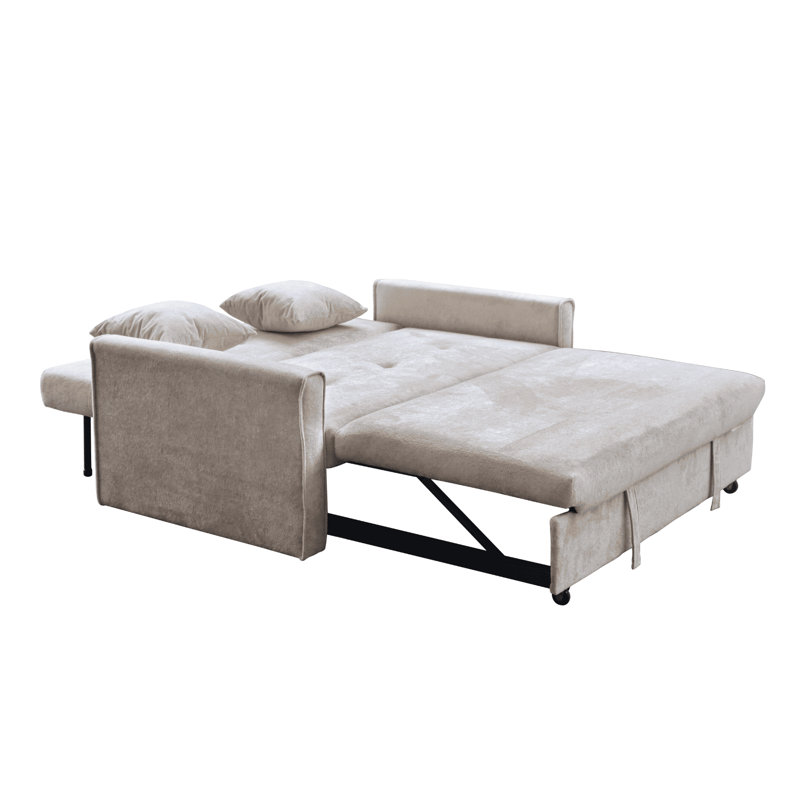 Nyrell 2 Seater Extra Wide Fabric Sofa Bed, Beige Velvet