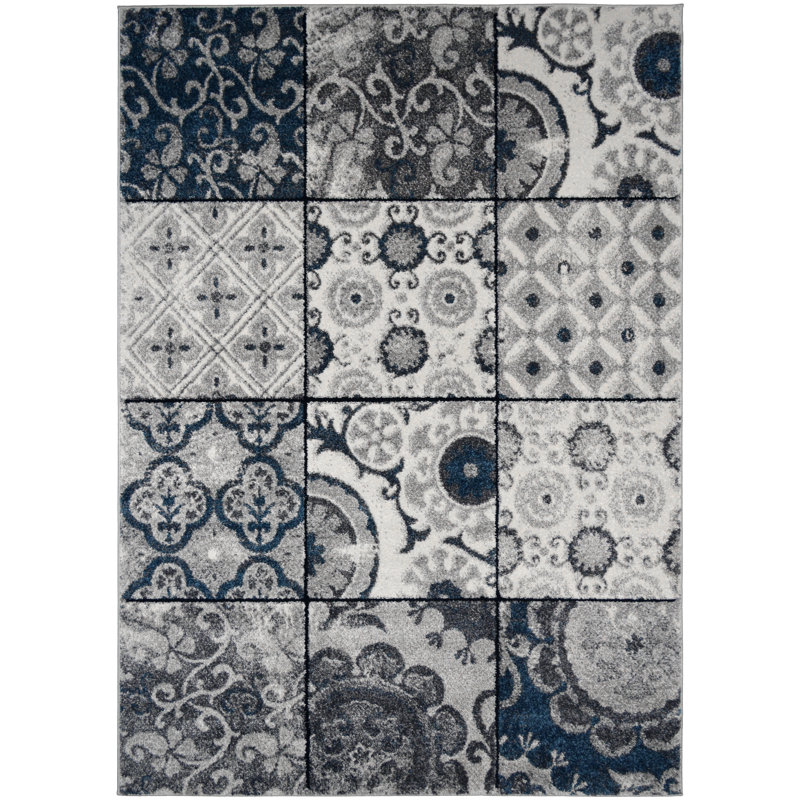 Tapis abstrait bleu, Rectangle 7 pi 10 po x 9 pi 10 po