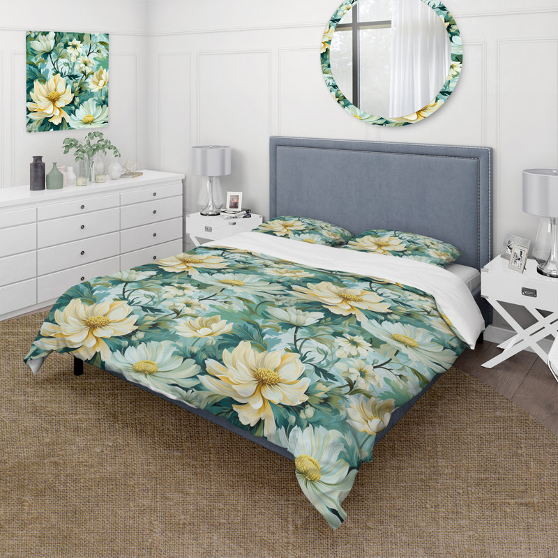 Literie impressionniste à motif botanique, Housse de couette pour grand lit et 2 taies décor