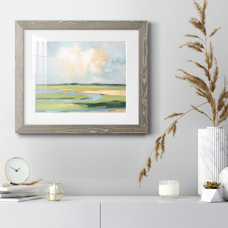 Pastel Horizon II - peinture encadrée, Encadré gris, H 24 po x l 18 po x P 1,5 po