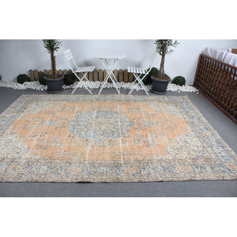 Tapis turc rétro surdimensionné de couleur orange - idéal pour décorer un bureau ou un salon