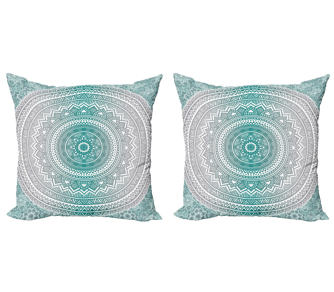 Kissenbezug, Boho Meditation Art Work, Mandala, Grau Teal