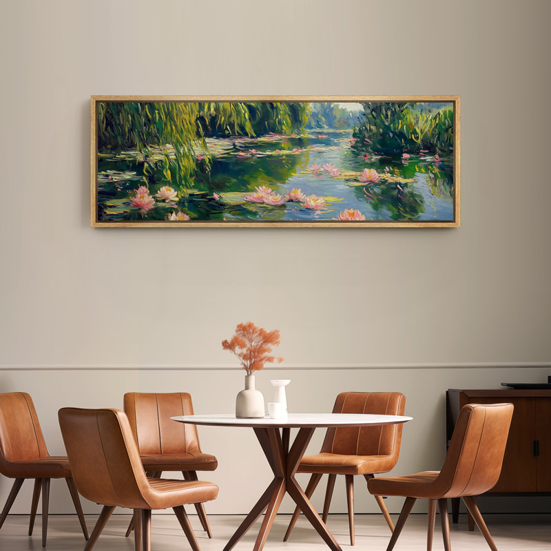 Impression sur toile encadrée de nénuphars dans la piscine, H 20 po x l 60 po, Naturel