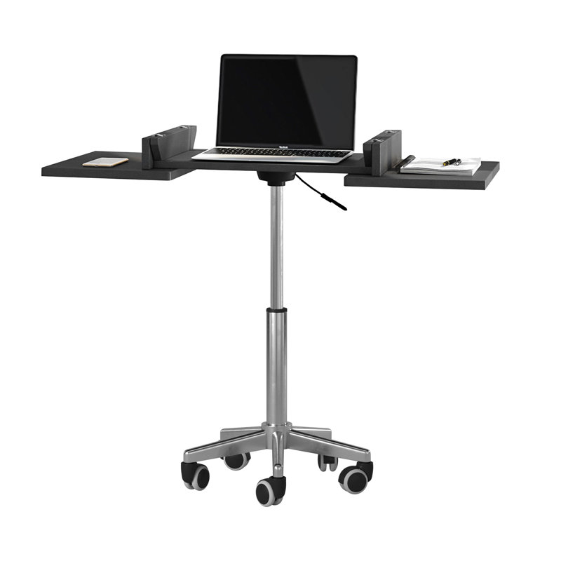 Adjustable Height Black Foldable Laptop Cart with Wood Panels