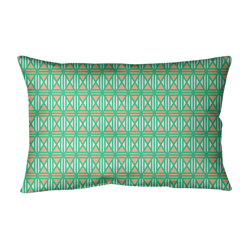 Coussin lombaire géométrique en coton Katelyn Elizabeth, Vert / orange / orange, Bourre en polyester