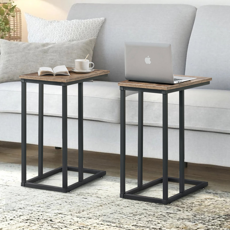 Camillie C Shaped End Table TV Tray Set, Gray Top/Black Base	