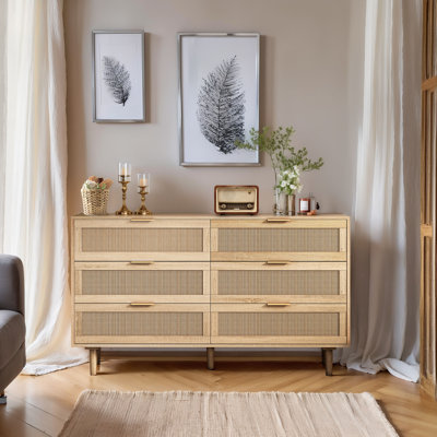 51"Rattan Storage Cabinet with 6-Drawer Slides
