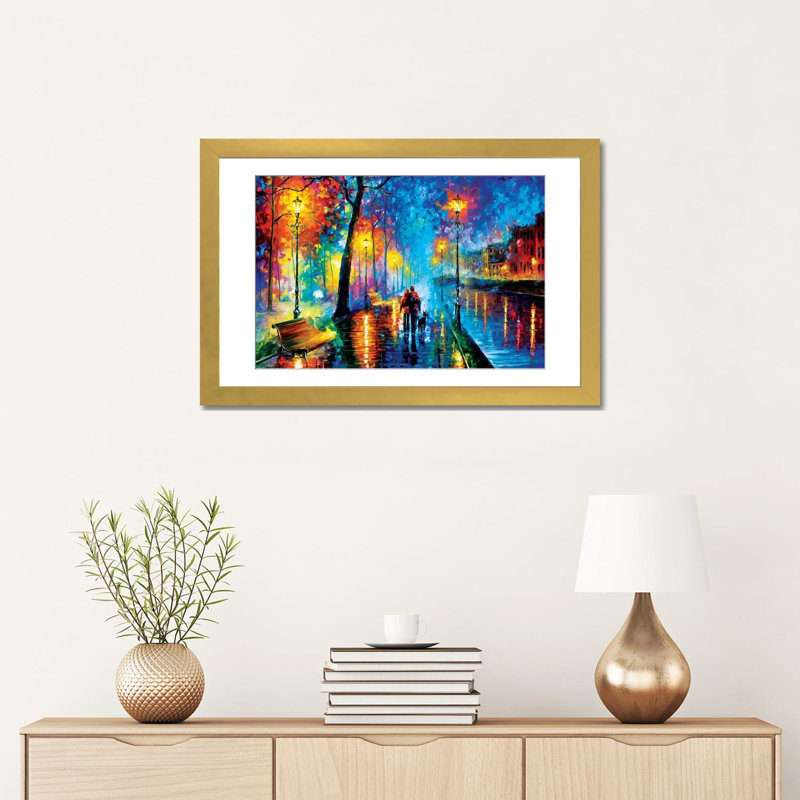 « melody of the night »-reproduction d’art sur toile tendue, H 16 po x l 24 po, Papier dans un cadre flottant, Doré