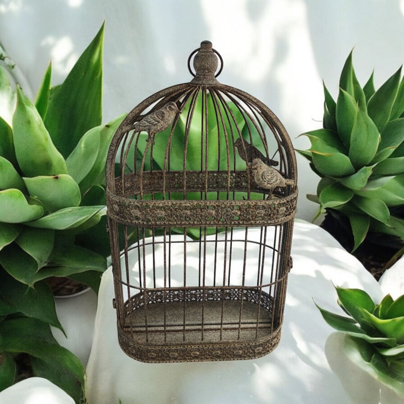 Rusty Garden Wall Mirror Bird Cage, Grey