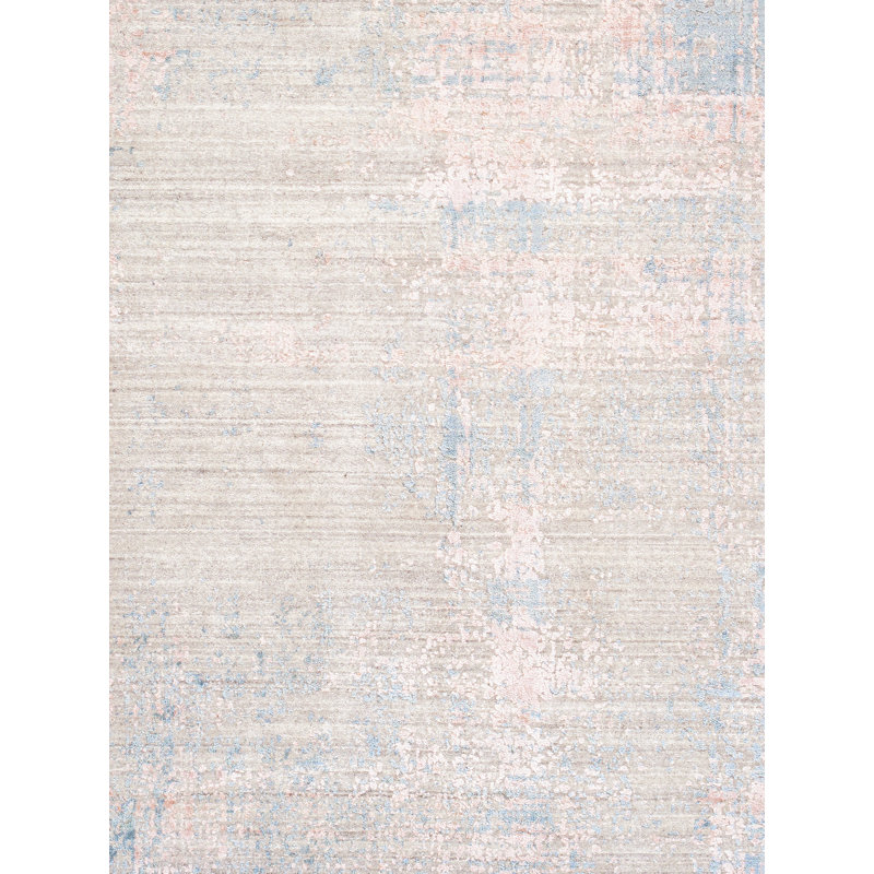 Tapis gris / rose en soie tissé à la main Malibu, Rectangle de 10 pi x 14 pi
