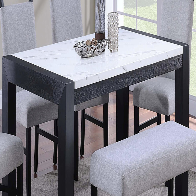Table de salle à manger élégante en faux marbre 1 pièce avec pieds gris anthracite