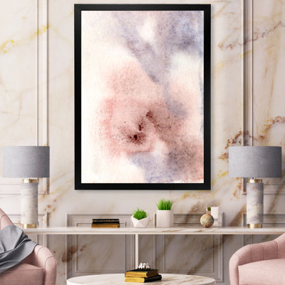 Abstrait pastel avec taches bleu-rose, beige et rouge - Peinture sur toile encadrée