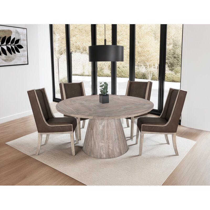 Chaises avec revêtement, Bois naturel, Tissu brun
