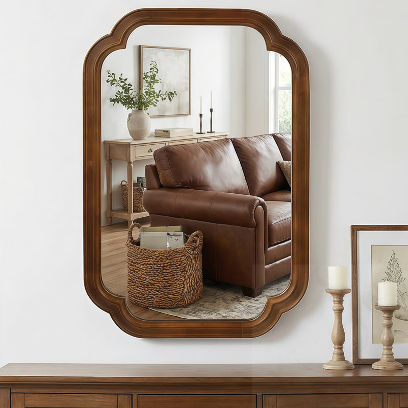 Miroir de coin en bois, 30 po x 20 po, Noyer foncé