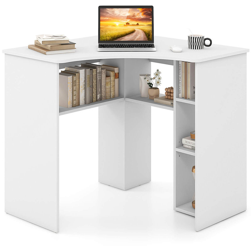 Yeramis Wrought Studio? L-shaped Computer Desk With Storage Shelves Adjustable Shelf For Home Office, White