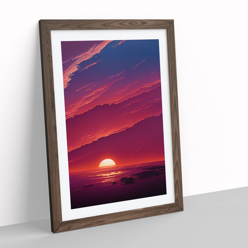 Unreal Ocean Sunset - Wall Art, 36cm H x 27cm W, Walnut Picture Frame, White