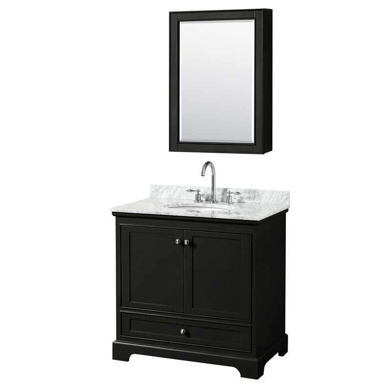 Deborah 36'' Single Bathroom Vanity with Marble Top with Mirror, Dark Espresso, Polished Chrome