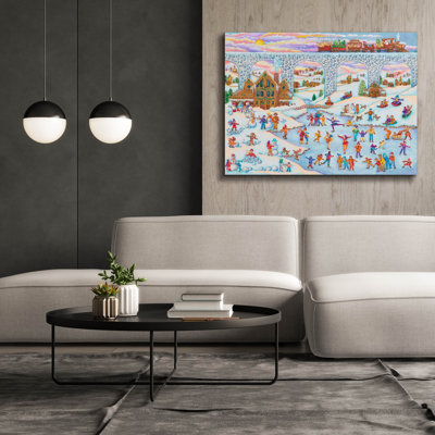 Toile épique Graffiti «Winter Skating And Santa Train» par Andrea Strongwater, art mural 54 po x 40 po