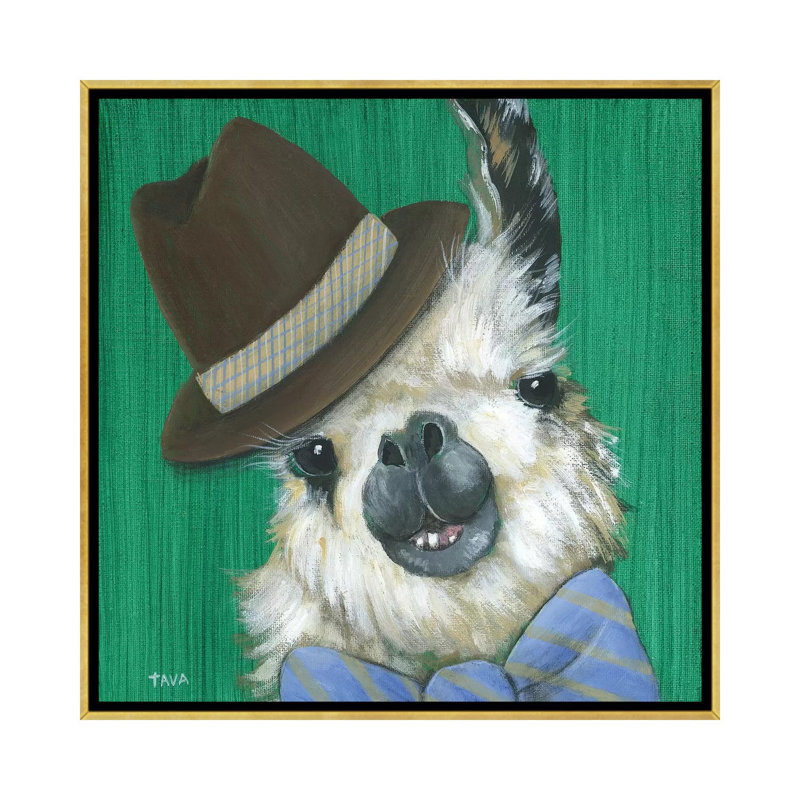 Llama Gentleman - reproduction d'art, H 26 po x l 26 po x P 1,5 po, Toile avec cadre doré, Non mat
