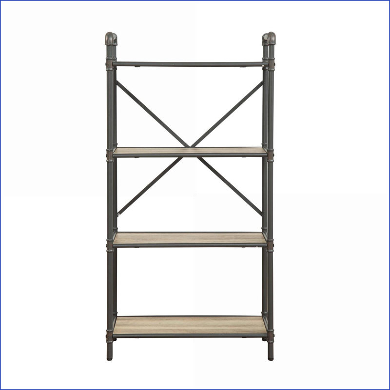Bibliothèque, rangement ouvert rustique à 4 niveaux | L 23,5 po x P 13,2 po | Noyer brun et gris clair | Métal et bois synthétique