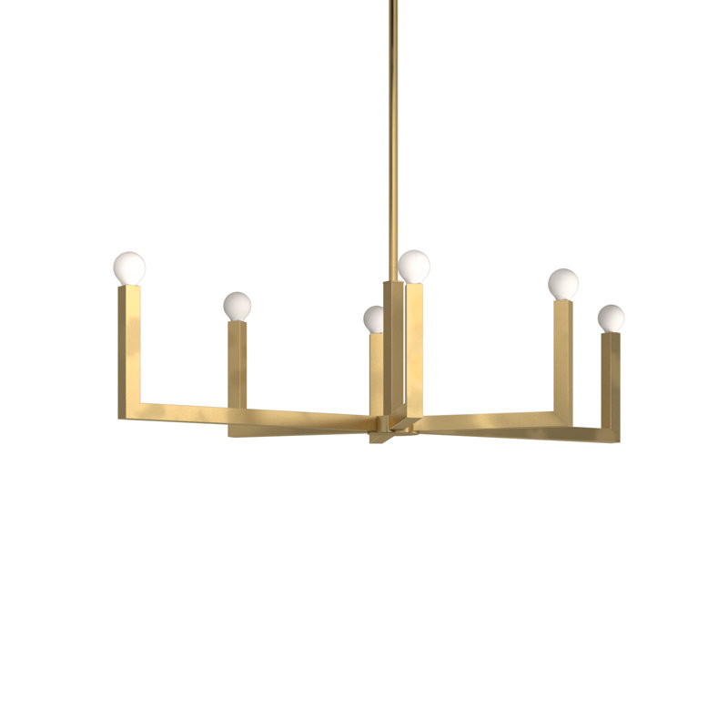 6 - Light Dimmable Geometric Chandelier, Heritage Brass, 36"