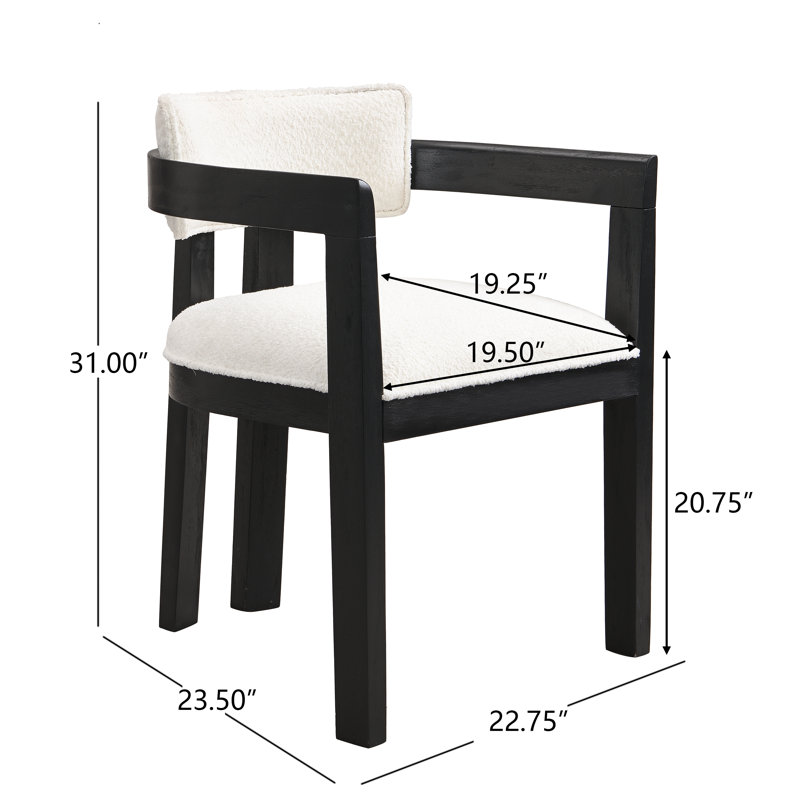 Lyddia Wood Upholstered Dining Chair, Beige Teddy/Black Frame, 2