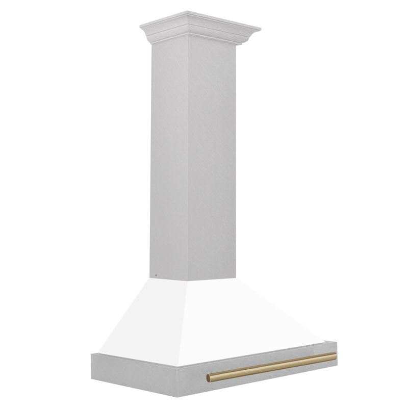 30" 400 CFM Ducted Wall Mount Range Hood, White Matte/Champagne Bronze