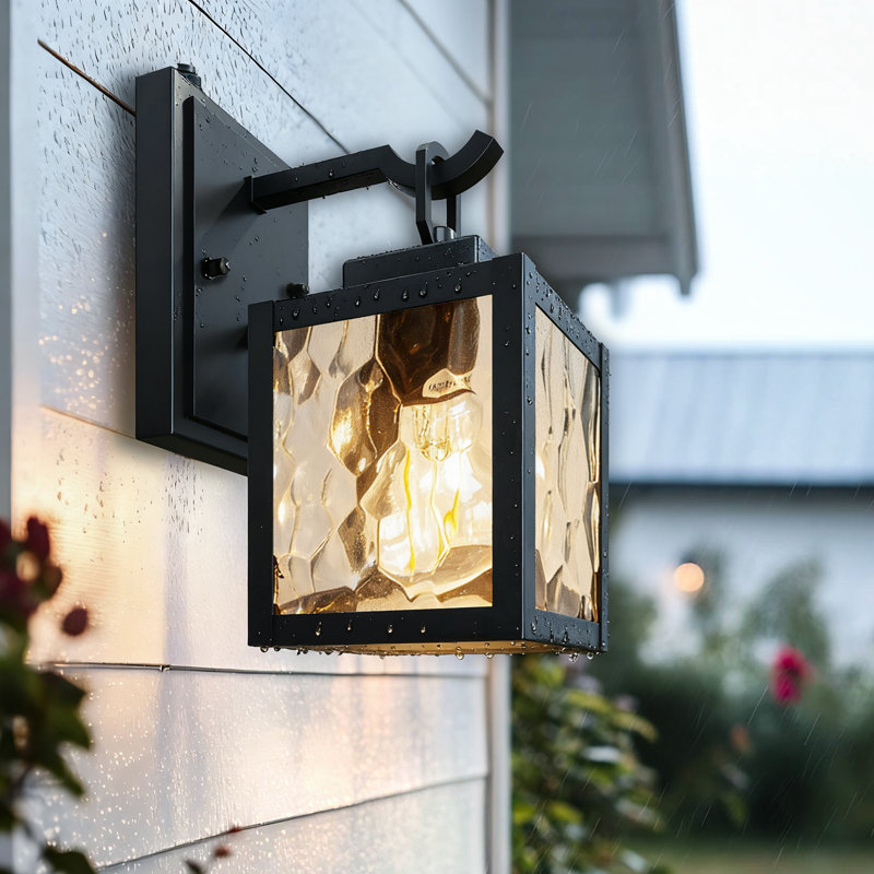 Black 10’’ H Outdoor Wall Lantern with Dusk to Dawn Sensor, Water