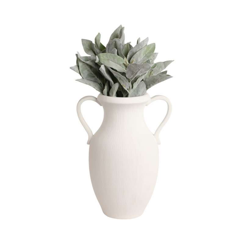 Stoneware Table Vase, 15" H x 11" W x 8" D, White