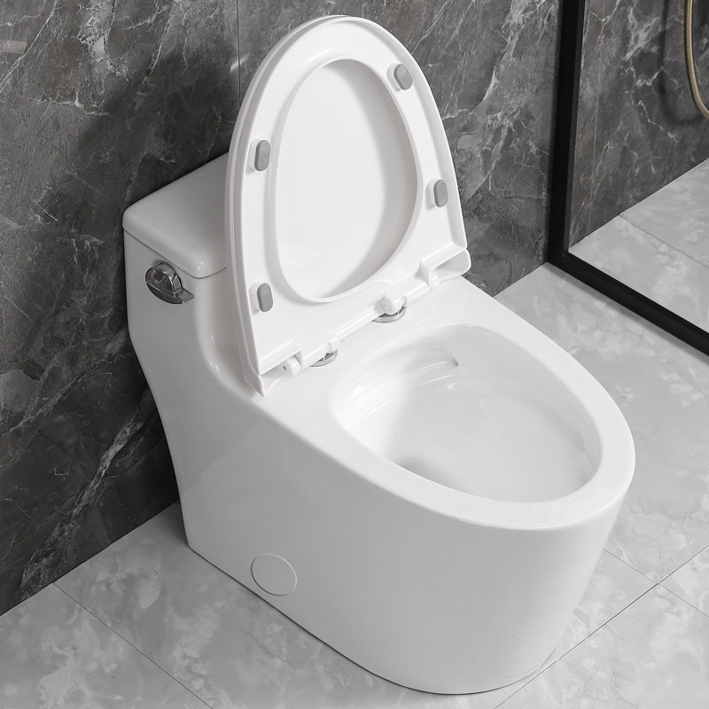 Yingze Low-Profile One-Piece Elongated Toilet, 1.28 GPF Water-Saving Single Flush, Soft-Close Seat, Compact Space-Saving Design for Small Bathrooms, White