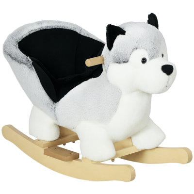 Cheval à bascule husky pour bébé, peluche husky à bascule avec sons, gris