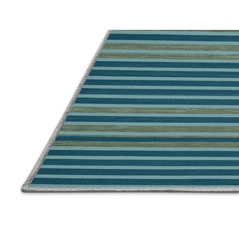 Tapis bleu à rayures horizontales lavable à la machine, Rectangulaire 2 pi x 3 pi