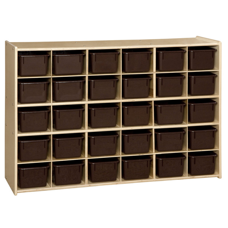Brown Baltic Birch Kids Storage Unit with 30 Cubby Trays