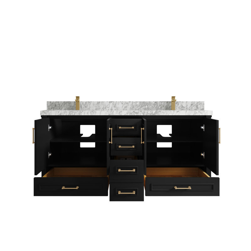 Aberdeen 72'' Double Bathroom Vanity with Top, Carrara Marble, Black