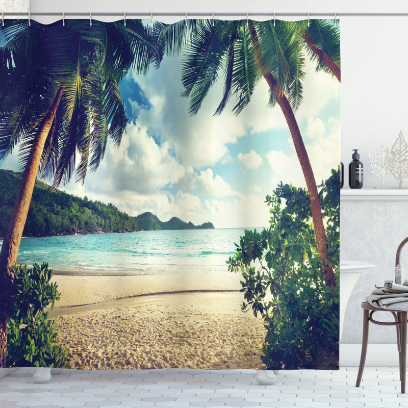 Palm Tree Shower Curtain Set + Hooks, 70" H x 69" W