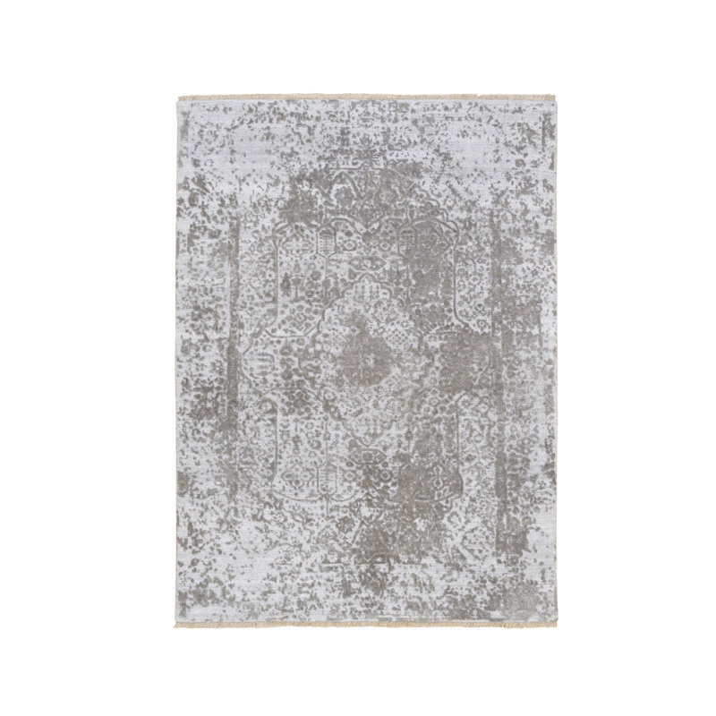 Tapis oriental ivoire en laine et soie pure noué à la main 4 pi 2 po x 6 pi 900BCFE8F01C4FAE81C48A9F17642FA9