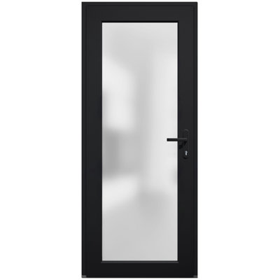 Porte d'entrée extérieure prémontée en PVC-U métallisé, verre dépoli, Manux 8102, noir mat, pour bureaux, commerces et habitations. Convient à l'entrée, au patio et au garage. Dimensions : L 91,4 cm x H 203,2 cm (ouverture gauche vers l'intérieur).