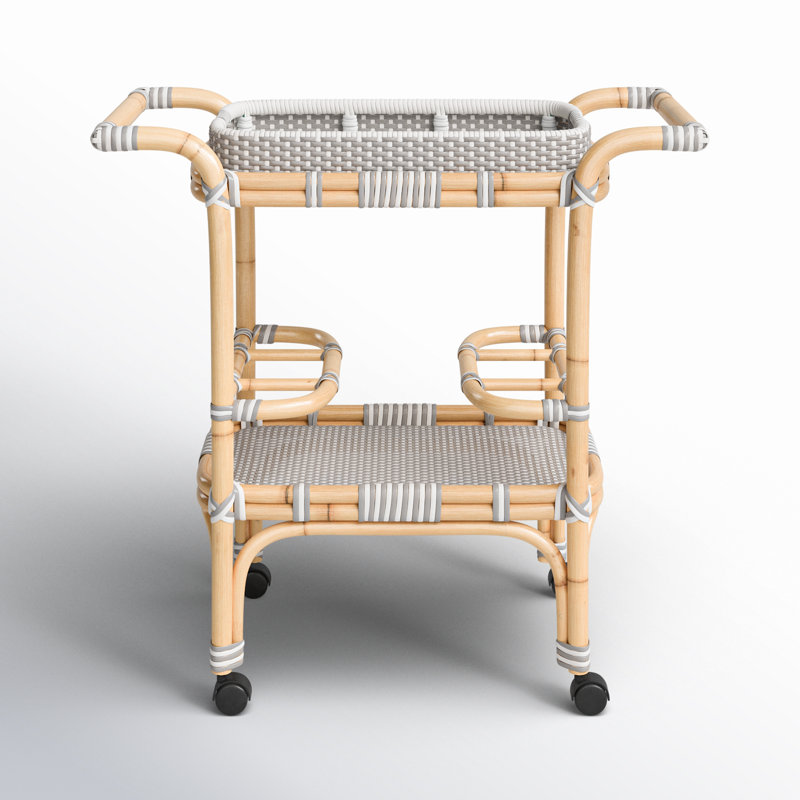 Selena & Rattan Bar Cart, Gray/White Dot