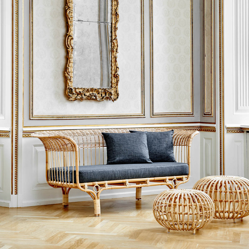 Grand repose-pieds en rotin Franco Albini, Naturel