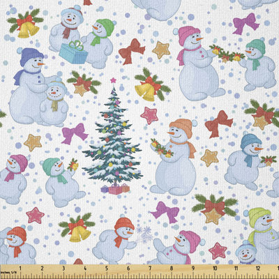 Arndt Snowman Pine Trees and Snowflakes Ribbons Multi-Purpose Fabric