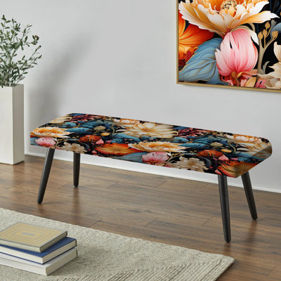 Motif botanique cosmique - Banc rembourré floral noir